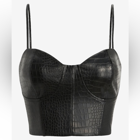 Express Body Contour Croc Faux Leather Corset Cropped Top - Picture 3 of 4